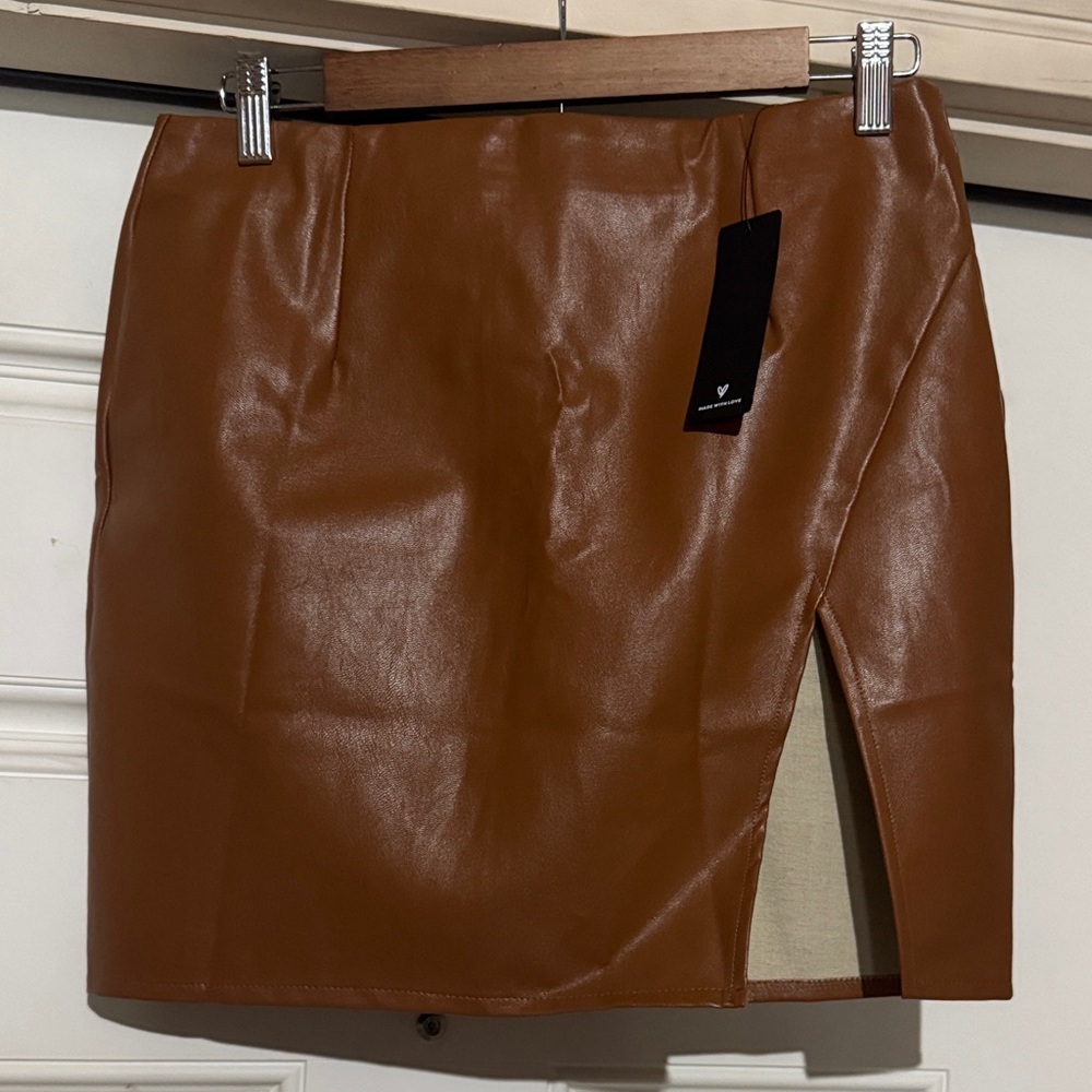 Lulu's Brown Faux Leather Mini Skirt
